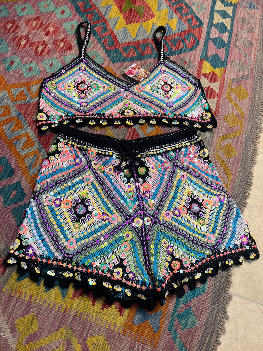 Gypsy Soul Embellished Crochet co ord - Black 2